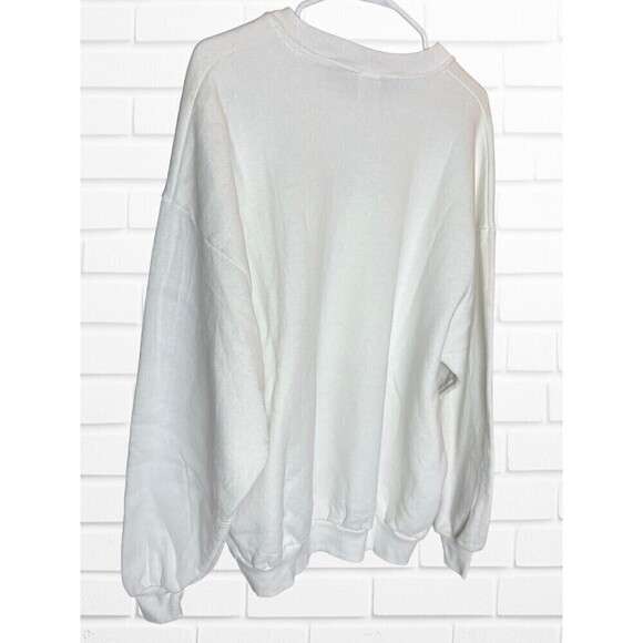 Vintage Jerzees Size 2X Puff Print Irises Flower Crewneck Sweatshirt White - Picture 3 of 10